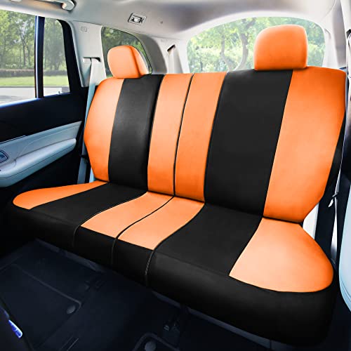 FH Group Flat Cloth Seat Covers Front Seat and Solid Rear Bench Full Set with Gift - Universal Fit for Cars, Trucks & SUVs (Orange) - color: Orange
