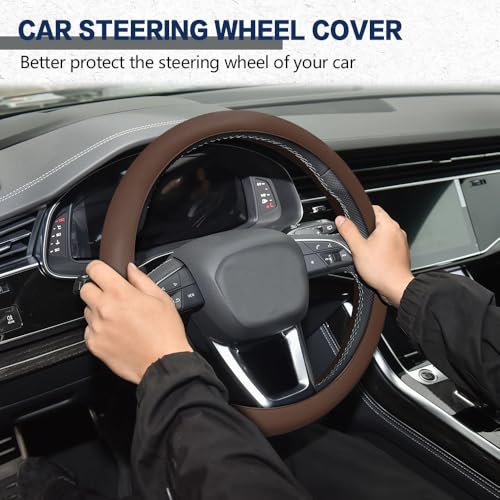 Car Steering Wheel Cover, Silicone Car Steering Wheel Protective Cover, 33-40 CM Anti-Slip Soft Comfortable Steering Wheel Cover for Women Men, Universal Accessories Fit Cars Trucks SUVs (Coffee) - color: Coffee