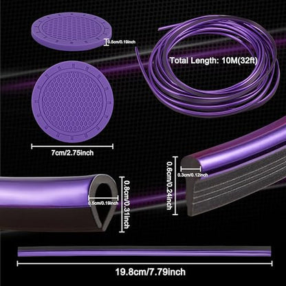 TOMALL Car Interior Moulding Trims 25 Pack 32 Feet/10M 20pcs Vent Trim Strips 4 Car Cup Coasters DIY Decorative Filler Insert Strip with Scraper (Red)