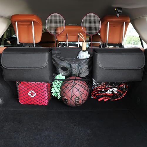 Deluxe Trunk Organizer for Medium or Large Size SUVs & RVs, Backseat Hanging Trunk Organizer, Waterproof Collapsible Car Storage Bag with 6 Pockets, Reinforced No-Sag Design (Black) - color: Black