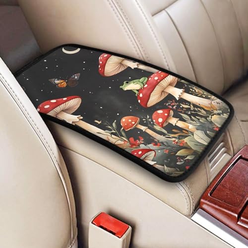 Universal Car Center Console Cushion Pad, Frog Red Mushroom Soft Waterproof Car Center Console Cover Auto Armrest Seat Box Cover Protector for Most Vehicle SUV Truck Car - color: Frog Red Mushroom