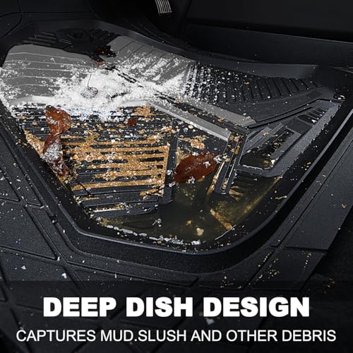 CAR PASS Heavy Duty Rubber Car Mats, Deep-Dish Car Floor Mats All Weather, Universal Two-Tone Trim-to-Fit for SUVs Trucks Sedans, Waterproof Anti-Slip, 3 Pieces V12 Black and Metallic Gray - color: Black and Gray