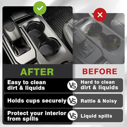Muslogy Center Console Cup Holder Inserts Compatible with 2024 2025 2026 Ford Ranger Accessories Middle Console Drink Holder Silicone Black Organizer Non-Slip Drink Stopper - size: 2024+ Ranger cup holder