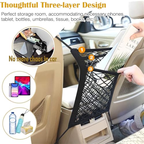 DYKESON Pet Barrier Dog Car Net Barrier with Car Mesh Organizer Baby Stretchable Storage Bag Universal for Cars, SUVs -Easy Install,Safer to Drive with Pets and Children, 3 Layer S - size: 11.7 in × 11.7 in