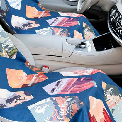 Hahafelt 2 Pack Car Seat Towel Covers with Storage Bag, 63 x 32 Inch Universal Non Slip Waterproof Sweat Protector for Car Truck, Gym Swimming Running, Machine Washable (Multi National Parks 1) - style: Multi National Parks 1