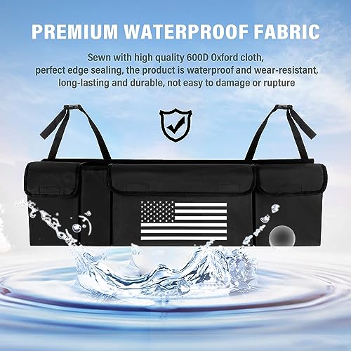 Turcee Car Trunk Organizer,Large Capacity Car Storage Organizer with US Flag Design,Hanging Foldable Car Organizers and Storage Car Interior Accessories (Black) - color: Black