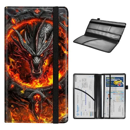 Car Registration and Insurance Holder for Women Men,Automobile License Document Card Holders Vehicle Glove Box Organizer Leather Accessories Driver Essential,Black Dragon Surrounded by Fire - color: Black Dragon Surrounded by Fire