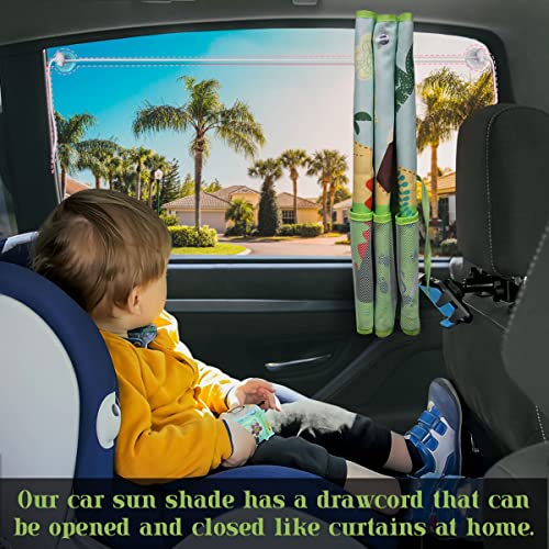 Car Window Shade for Baby, 2 Pack Car Sun Shades with Storage Pockets Car Window Curtain 7 Suction Cups Dinosaurs Pattern for Sun/Heat/UV Rays Protection - color: Green-2pcs