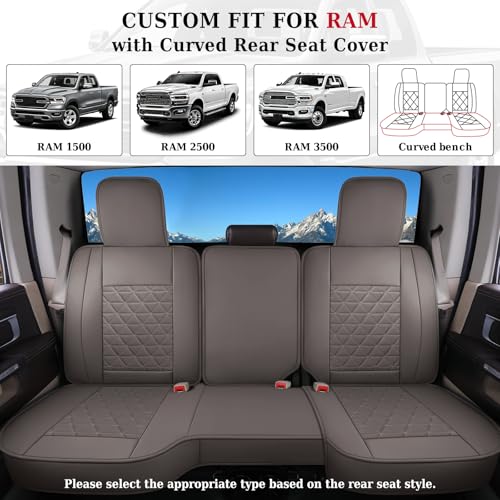 Coverado Dodge Ram Seat Covers Full Set, Waterproof Ram 1500 Seat Cover Compatible with 2002-2026 Dodge RAM 1500 2500 3500 Crew Quad Cab with Curved Bench, Coffee - color: Coffee (curved back), size: FullSet (Curved Back)