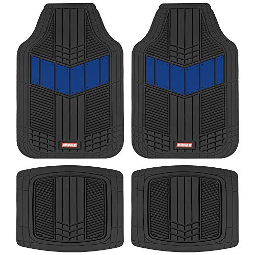 Motor Trend DualFlex™ Rubber Car Floor Mats All Weather Waterproof 4-Piece Sporty Two-Tone Design Car Mats Full Set - Universal Trim-to-Fit Floor Mats for Car, SUV, & Trucks - Car Carpet Protector - color: Blue