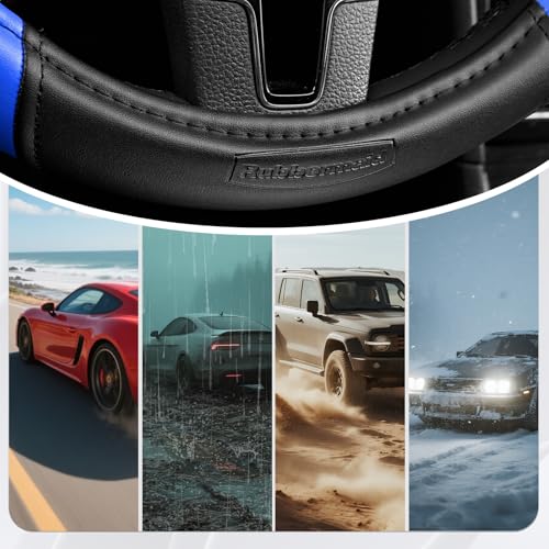 Rubbermaid Steering Wheel Cover – Universal Fit 14.5"–15" Steering Wheel Cover, Anti-Slip Grip, Breathable Leather, All-Season Protection, Interior Upgrade for Cars, Trucks, SUVs - Blue - color: Blue