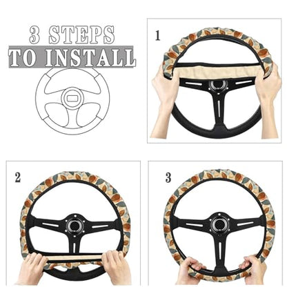 Boho Abstract Mid Century Modern Leaf Steering Wheel Cover for Women Men, Non-Slip Steering Wheel Protector Car Wheel Covers, Universal 15 Inch Fit for Auto, Suvs, Truck - color: Boho Mid Century Modern Leaf