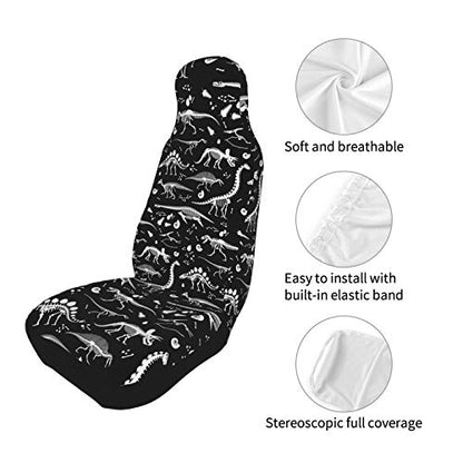 Black and White Dinosaur Skeleton Front Seat Covers 2 Pack, Vehicle Seat Protector Car Mat Covers, Fit Most Bucket Seats - color: Black And White Dinosaur Skeleton