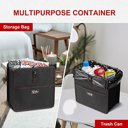 Simple Deluxe Car Trash Can with Storage Pockets, Multipurpose Car Garbage Bin with Adjustable Straps, Hanging for Headrest, Foldable and Portable Organizer, 3 Gallon, Black