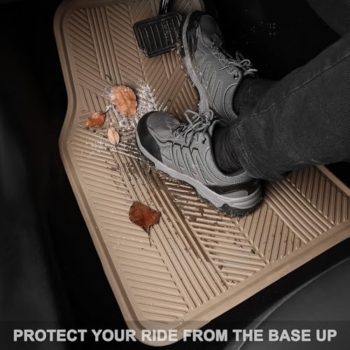 CAR PASS Universal Car Floor Mats & Cargo Liner Full Set, Waterproof Anti-Slip Rubber Trim to Fit Trunk Mats All Weather Protection Fit Car SUV Sedan Coupe Vehicle Automotive 5 Pieces, S-M Size Beige - color: Beige