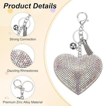PATIKIL Rhinestone Keychains for Women, Cute Bling Heart Shape Purse Charm for Bag Handbags Car Keys - color: White-gray White Ab