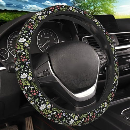 Garden Plants Floral Elastic Steering Wheel Cover, Non-Slip Breathable Neoprene Steering Wheel Covers, Women Car Accessories, Universal 15 Inch Fit Auto, Suvs, Truck - color: Garden Plants Floral