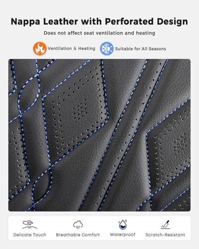 Huidasource Car Seat Covers Full Set, Leather Seat Cover Universal Fit for Most Cars Sedans SUVs Trucks, Airbag Compatible, Cup Holder Access, Easy Install, Wipes Clean, Wear-Resistant, Black&Blue - color: A-Black&Blue, size: 5pcs Full Set
