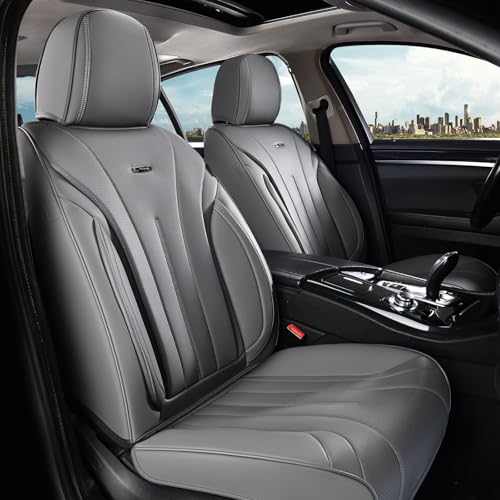 Coverado Gray Car Seat Covers Front Seat, 2 Pack Waterproof Leather Seat Covers, Front Seat Covers for Cars, Breathable Car Seat Protector Universal Front Car Seat Cushion Fit for Most Cars, Trucks - color: Gray, size: FrontPair