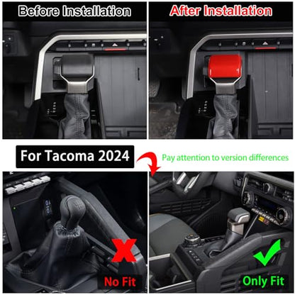 Aunginsy Car Gear Shifter Hand Brake Trim Cover Compatible with Toyota Tundra 2022+, Sequoia 2023+ & Tacoma 2024+, Automatic Center Console Gear Shift Head Knob Scratch Protector Cover ABS Accessories - color: Red(A)