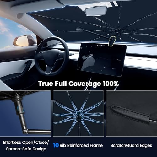 Windshield Sun Shade for Toyota RAV4 2019-2025, Upgraded 10-Rib Umbrella Sunshade with 360° Bendable Handle, Foldable Car Sunshade, HUPF 50+ UV Protection Interior Cooler Accessories - size: For RAV4 2019+