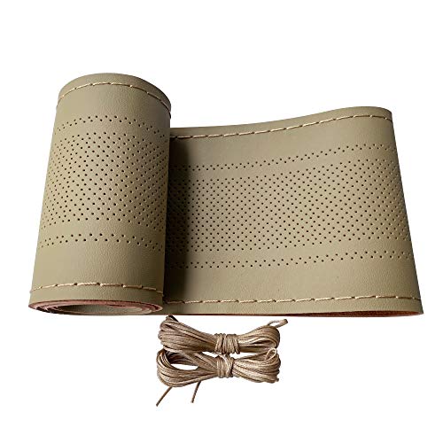 Carodi Leather Steering Wheel Cover, Breathable Non-Slip Design, Soft and Comfortable Feeling, Universal 15 Inch Auto Car Steering Wheel Stitch on Wrap（Size M,Beige） - color: Beige, size: M