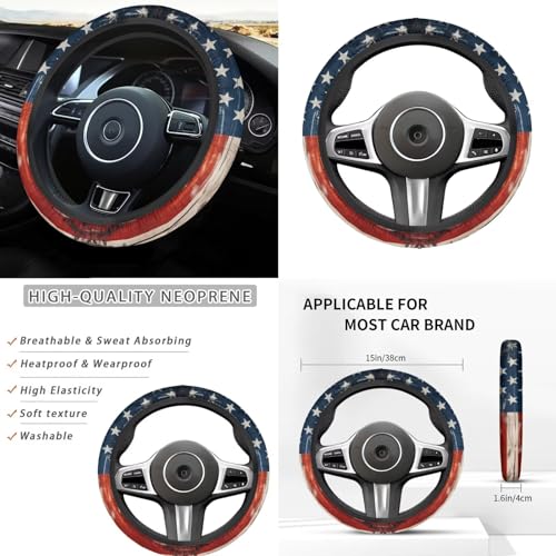American Flags Auto Front Rear Seat Cover Set for Women Car Accessories Cup Holders Car Armrest Cover Seat Covers Steering Wheel Cover Headrest Covers Universal Fit for Truck Vans Suvs - color: American Flags