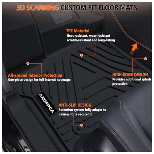 All Weather Floor Mats for 2017-2026 Ford F250/F350/F450 SuperCrew Cab with Rear Under Seat Storage, TPE Rubber Floor Liners Anti-Slip Full Set Automotive Mats for 2024 2025 F250/F350/F450 Accessories