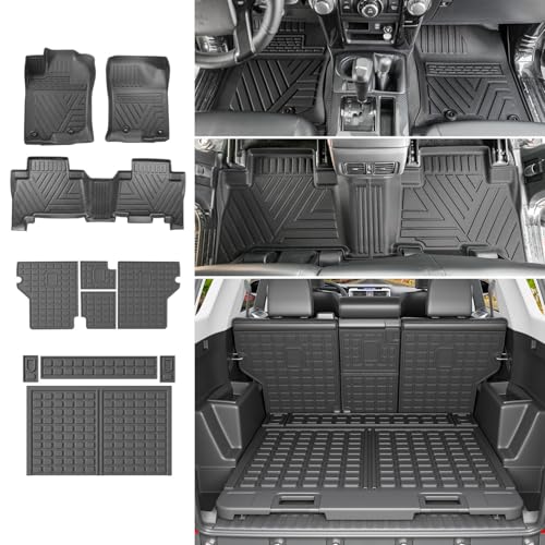 powoq Floor Mats Compatible with Toyota 4Runner Cargo Mat Backrest Mat TPE Replacement for 2013-2024 Toyota 4Runner Accessories (Fit W/Sliding Tray, Upgraded Trunk Mat+Backrest Mat+Floor Mats) - size: Compatible with 4Runner W/Sliding Tray | 2013-2024