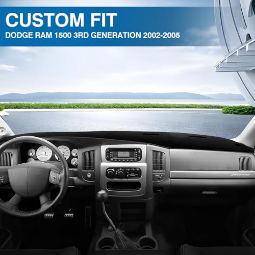 KUST Black Dash Cover for 2002-2005 Dodge Ram 1500, 2003-2005 Ram 2500/3500 Polyester Dashboard Cover Non-Slip Interior Accessories for Dodge Ram Custom Fit Dashboard Mat No Glare - size: For Ram 02-05