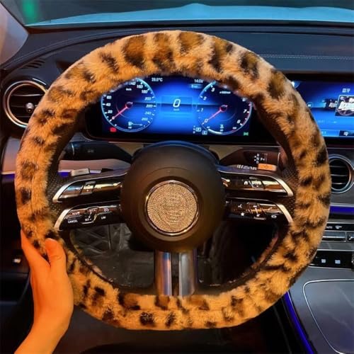 Soft Plush Leopard Cheetah Print Car Steering Wheel Cover with Inner Rubber Ring Snug Fit 15inch Automotive Interior Wheel Protector Car Accessories (D Type) - style: D Type