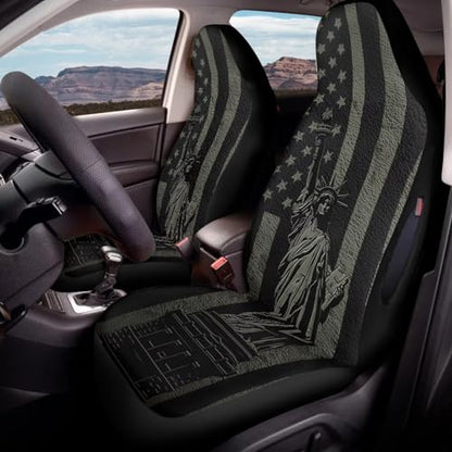 American Flag Printed 2 Pcs Car Seat Cover for Front Seats, Waterproof Car Front Seat Covers, All Weather Front Auto Seat Cushion Protector, Airbag Compatible, Universal Fits - color: Black and Gray - American Flag