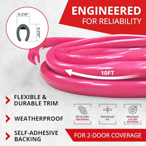 Car Door Edge Protector – Universal DIY Edge Trim to Prevent Scratches & Dings – Flexible Adhesive Molding Trim for Cars, Trucks & SUVs (10 Ft - Pink)