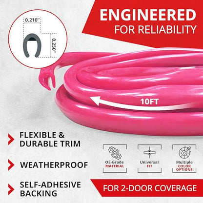 Car Door Edge Protector – Universal DIY Edge Trim to Prevent Scratches & Dings – Flexible Adhesive Molding Trim for Cars, Trucks & SUVs (10 Ft - Pink)