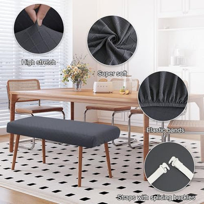 Stretch Bench Covers, Bench Seat Covers, Bench Cushions Covers, Printed Bench Seat Protector, Washable Bench Slipcover, Rectangle Bench Covers for Dining Room, Living Room, Kitchen (Argyle Metal Ash) - color: Argyle Metal Ash