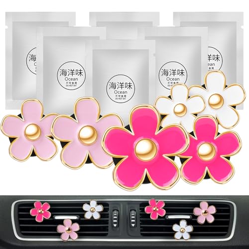 Pink Car Accessories for Women Teen Girls 6PCS Cute Auto Scent Air Fresheners Vent Clips Girly Daisy Flower Decorations Interior Aesthetic Things Cars Perfume Decor Stuff Mothers Gifts for Mom Wife - color: 6-Daisy Flower