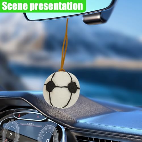 Football Car Rear View Mirror Charm, Felt Handmade Auto Interior Hanging Ornament Accessories, Cute Ball Vehicle Mirror Decorative Pendant Present for Women Man (Soccer) - size: Soccer