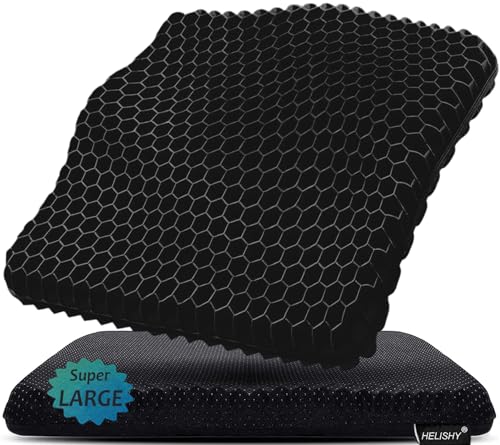 Gel Seat Cushion for Long Sitting Pressure Relief (Super Large & Thick) - Non-Slip Gel Chair Cushions for Back,Sciatica,Tailbone Pain Relief - Seat Cushion for Office Desk Chair,Car Seat,Wheelchair - color: Black, size: Super Large - 19×18×1.65 inches