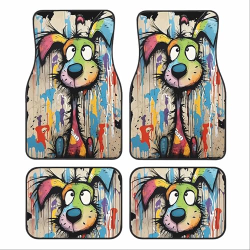 Universal Fit Car Floor Mats Set of 4Pcs, Brightly Colored Cartoon Dog All-Weather Front Rear Car Carpet Mats, Non-Slip Car Floor Mat Car Accessories for Automotive Trucks SUV Sedans Vans - color: Brightly Colored Cartoon Dog