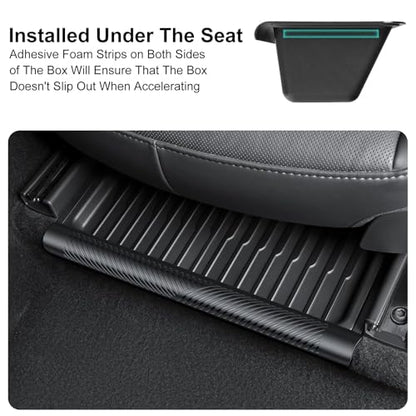 2PCS Under Seat Storage Box for 2025-2026 Tesla Model Y Juniper - Leak-Proof Covered Organizer Set, TPE Material, Quick-Pull Handle, Secure Anti-Slip Installation for Front Seats