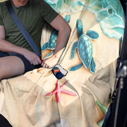 Beach Turtle Starfish Seashell Heart Print Rear Bench Car Seat Cover Towel Protector, Heavy Duty Universal Fit Automotive Backseat Protector for Cars SUVs Truck - color: Beach Turtle Starfish Seashell Heart