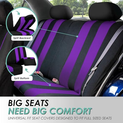 FH Group Car Seat Covers (Purple, Universal Fit) - Cloth, Full Set, Low Back, Airbag Compatible, Split Bench Rear Seat Cover for SUV, Sedan, Van - color: Purple, size: Full Set