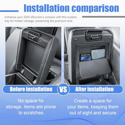 EDBETOS 2026 4Runner Center Console Hidden Organizer Compatible with 2025 2026 Toyota 4Runner Armrest Hidden Storage Box Secret Compartment Press to Open and Close, Adds Extra Storage Space
