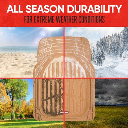 BDK Beige Heavy Duty Front & Rear Rubber Floor Mats Universal Liners for Car SUV Van & Truck, All Weather Protection with Anti-Slip Nibs, Fit Contours of Most Vehicles - color: 923-BG