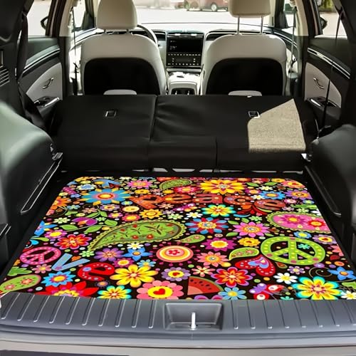 Universal Car Trunk Mat 29" x 39",Colorful Flower Letters All Weather Trunk Protection Cargo Liner, Durable Cargo Mat Rear Trunk Liner,Stylish Vehicle Interior Accessories Suitable for Most Car Models - color: Colorful Flower Letters, size: 29" x 39"