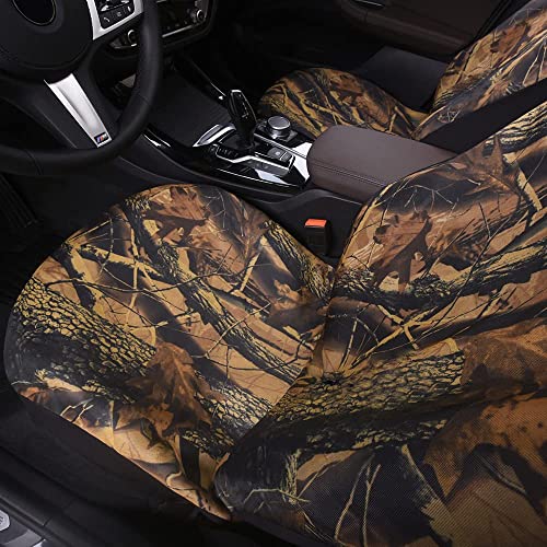 TOYOUN Camo Universal Front Car Seat Covers Waterproof Highback Bucket Seat Covers-Fit Most Cars, Trucks, SUVS, Vans 2 PCS Auto Fabric Seat Covers Camouflage Forest Pattern Car Seat Protector - color: brown