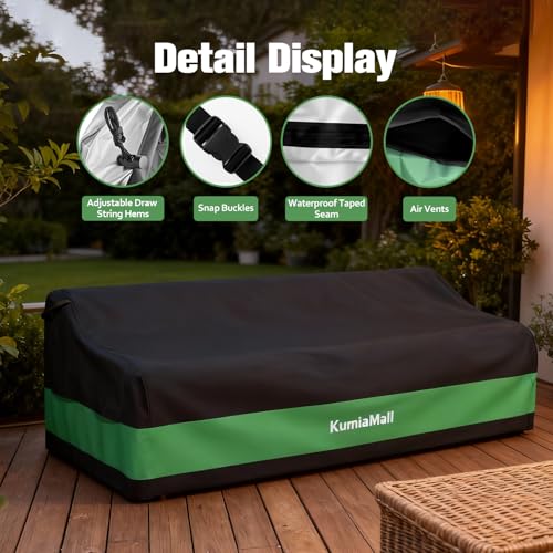 2-Seater Patio Sofa Cover Waterproof ，Heavy Duty Outdoor Couch Cover，Patio Furniture Cover for Sofa with Air Vent and Handles,58" Wx 28" Dx 35" H，Black & Green