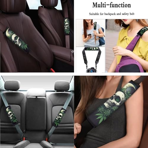 Skull Moon Leaf Printed 15 Pcs Car Seat Cover Set, Universal Car Accessory Set Front Rear Seat Covers Steering Wheel Cover Car Headrest Cover Seat Belt Covers Car Coaster - color: Black and Green-Skull Moon Leaf