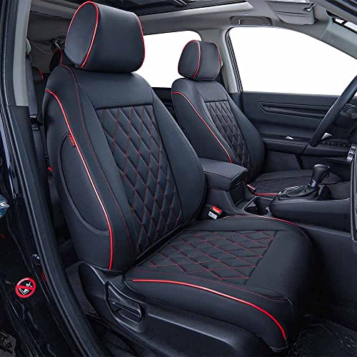 EKR CRV Seat Covers Custom Fit for Honda CRV 2017 2018 2019 2020 2021 2022,Leather Car Seat Cover Full Set for Trucks SUV,Waterproof Car Seat Cushion,Faux Leather (Black with Red Piping) - color: Black with Red piping, size: 2017-2022 CRV