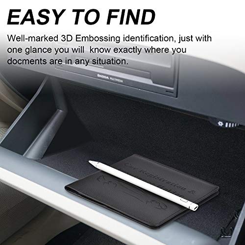 Car Registration and Insurance Holder, Vehicle Glove Box Car Organizer Men Women Wallet Accessories Case for Cards, Essential Document, Driver License, Black - color: Black
